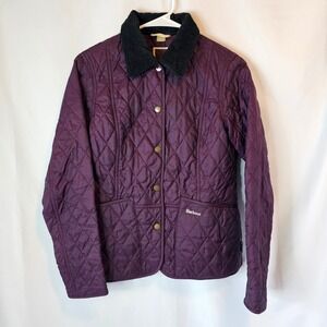 Barbour Quilted Jacket Women US 4 Purple Pantone Corduroy Collar Equestrian